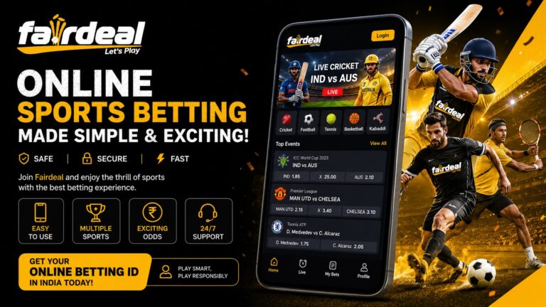 Fairdeal online sports betting platform with online betting ID in India, showcasing cricket, football, and tennis betting options.